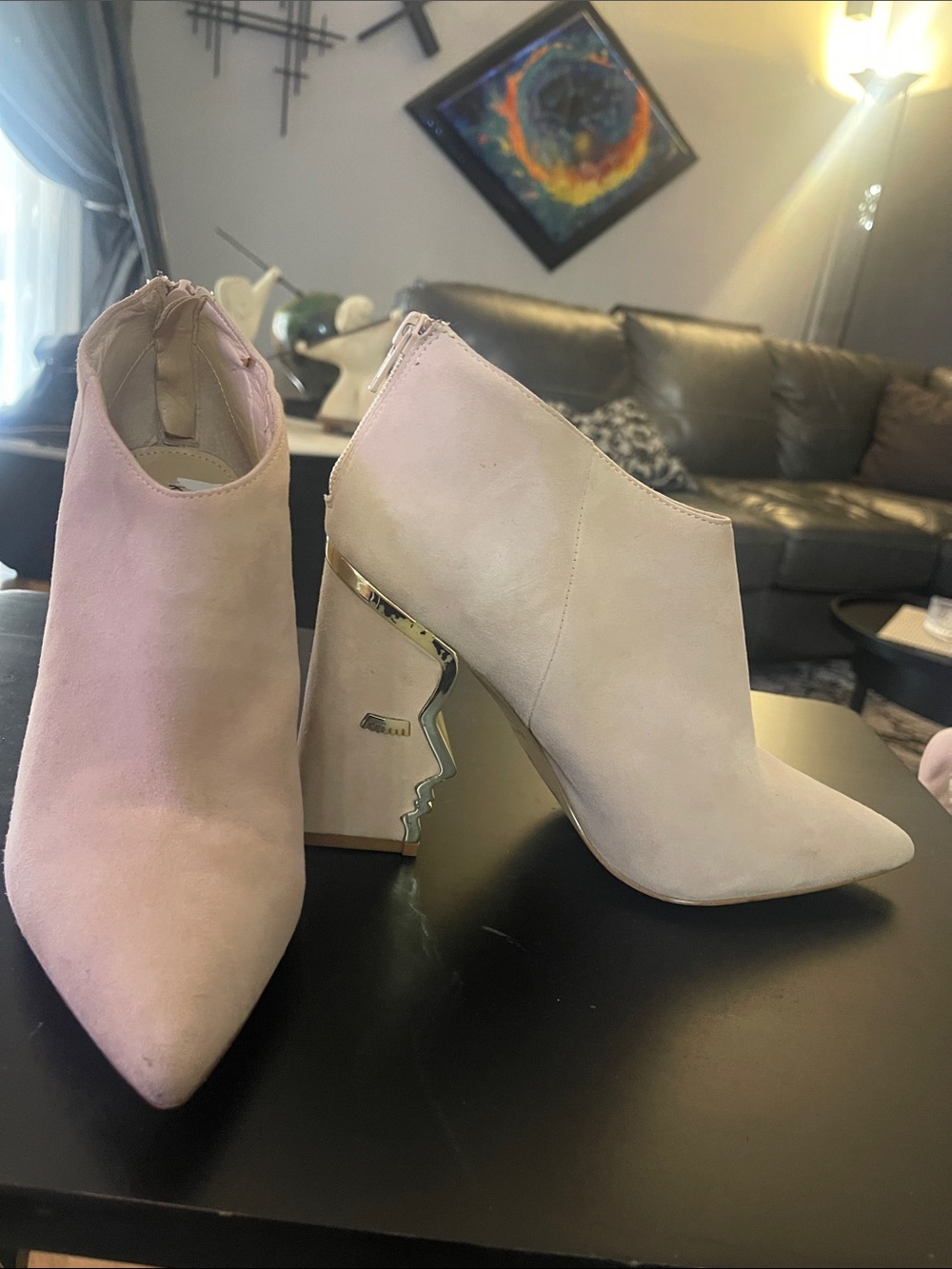 Katy Perry Gypsy - Cream Suede Booties w/Sculpted Heel - size 7
